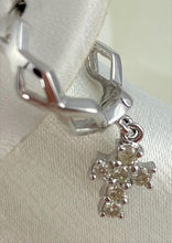 Load image into Gallery viewer, 14 KT White Gold Earrings with little Diamond Crosses
