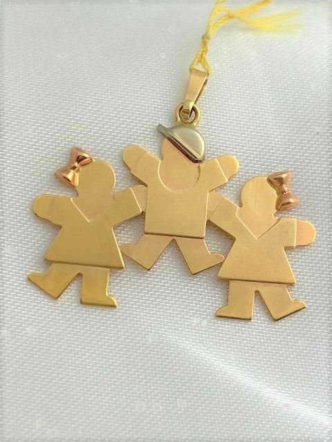 One Boy Two Girls Pendant Yellow Gold Three Tone