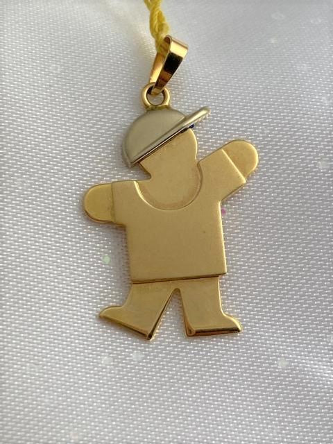 Boy Pendant Charm Yellow Gold Two Tone