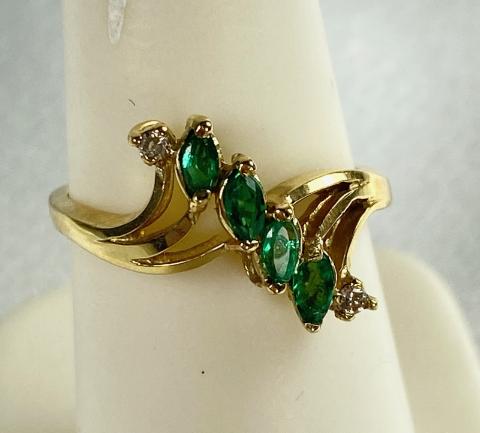 14 KT Yellow gold 4 Emerald Marquis ring