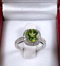 Load image into Gallery viewer, 14KT White Gold Peridot with Halo ring
