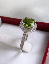 Load image into Gallery viewer, 14KT White Gold Peridot with Halo ring
