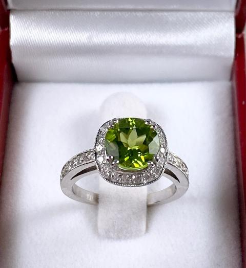 14KT White Gold Peridot with Halo ring